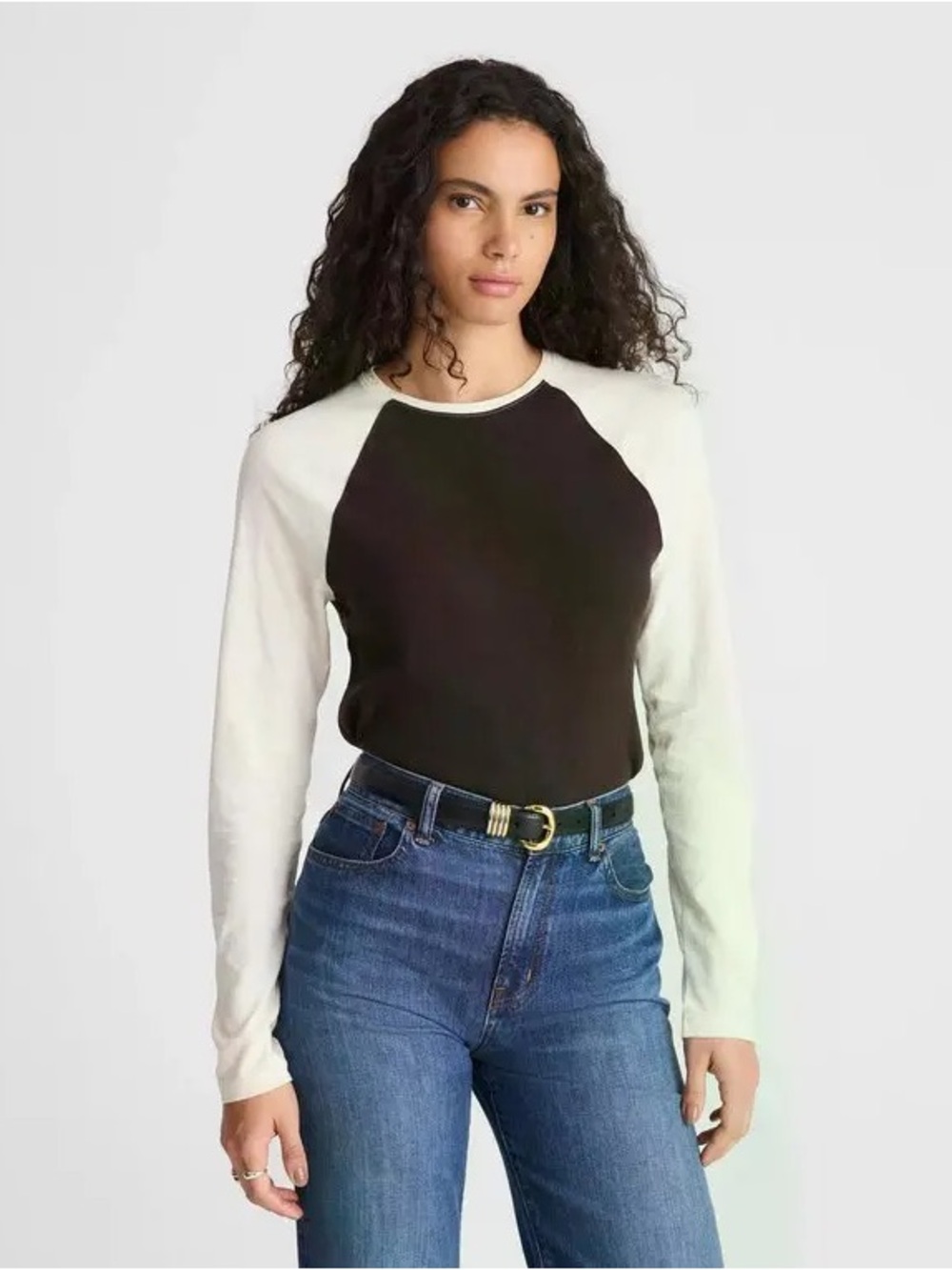 NWT Madewell Baseball Long Sleeve Tee Brown/Cream XS